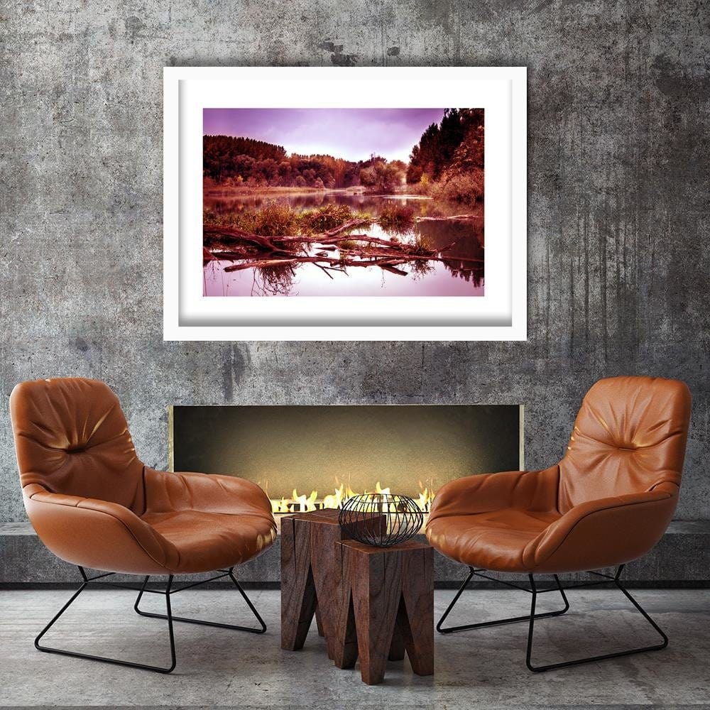 Glezna baltā rāmī - Fallen Tree In The Lake 3 Home Trends DECO