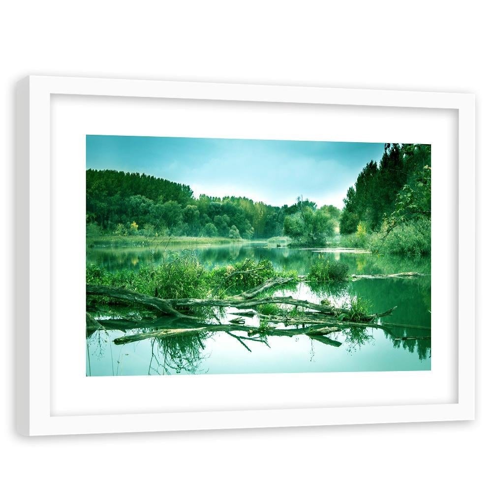 Glezna baltā rāmī - Fallen Tree In The Lake 4 Home Trends DECO