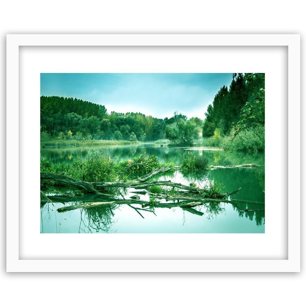 Glezna baltā rāmī - Fallen Tree In The Lake 4 Home Trends DECO