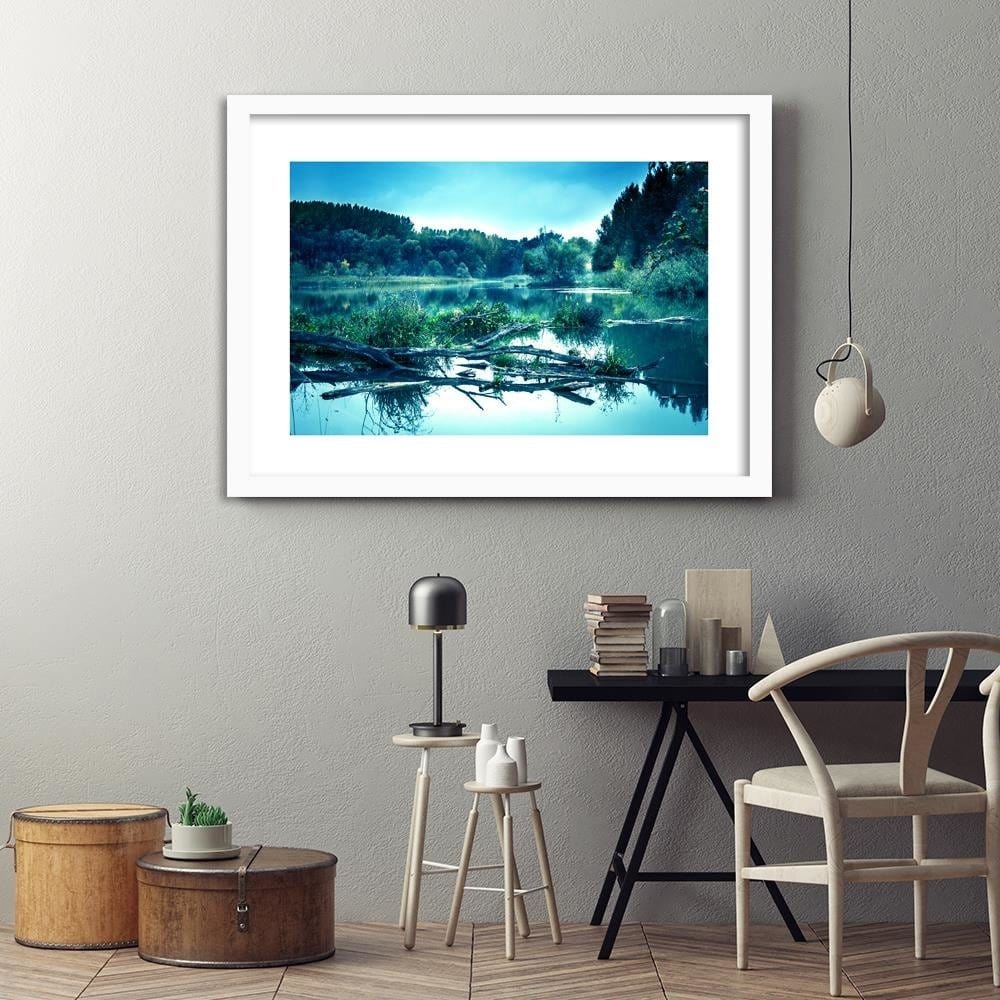 Glezna baltā rāmī - Fallen Tree In The Lake Home Trends DECO