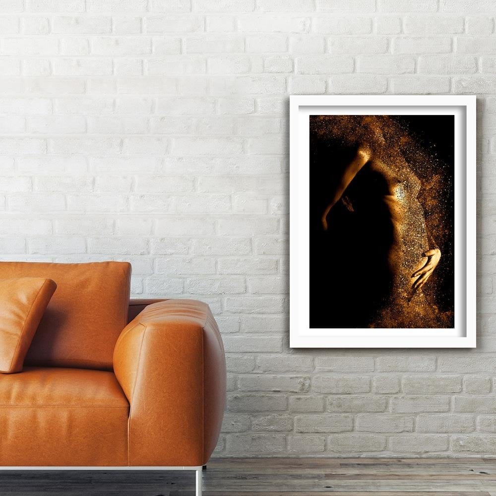 Glezna baltā rāmī - Female Nude Gold Dust Home Trends DECO