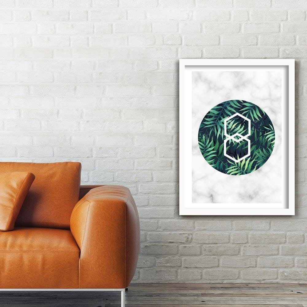 Glezna baltā rāmī - Fern Leaf In A Circle - Marble  Home Trends DECO