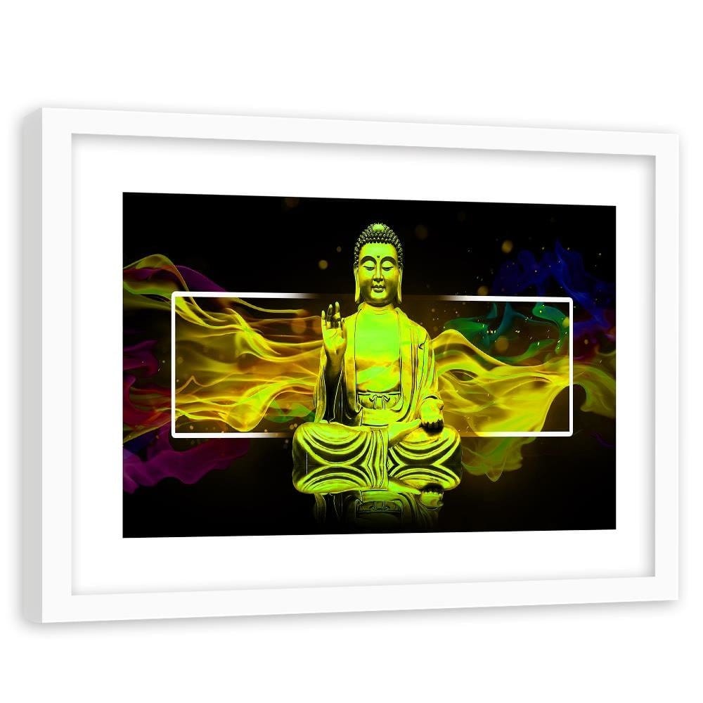 Glezna baltā rāmī - Figure Meditating Buddha Home Trends DECO