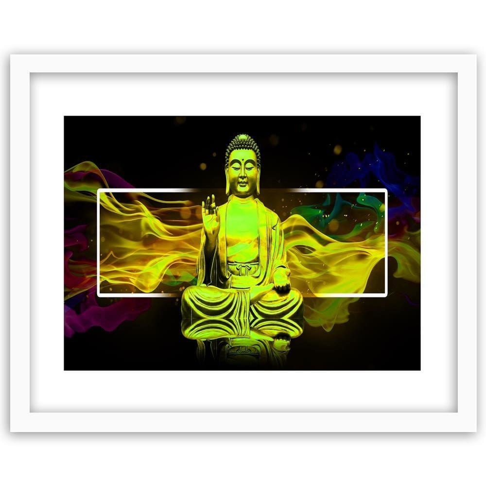 Glezna baltā rāmī - Figure Meditating Buddha Home Trends DECO