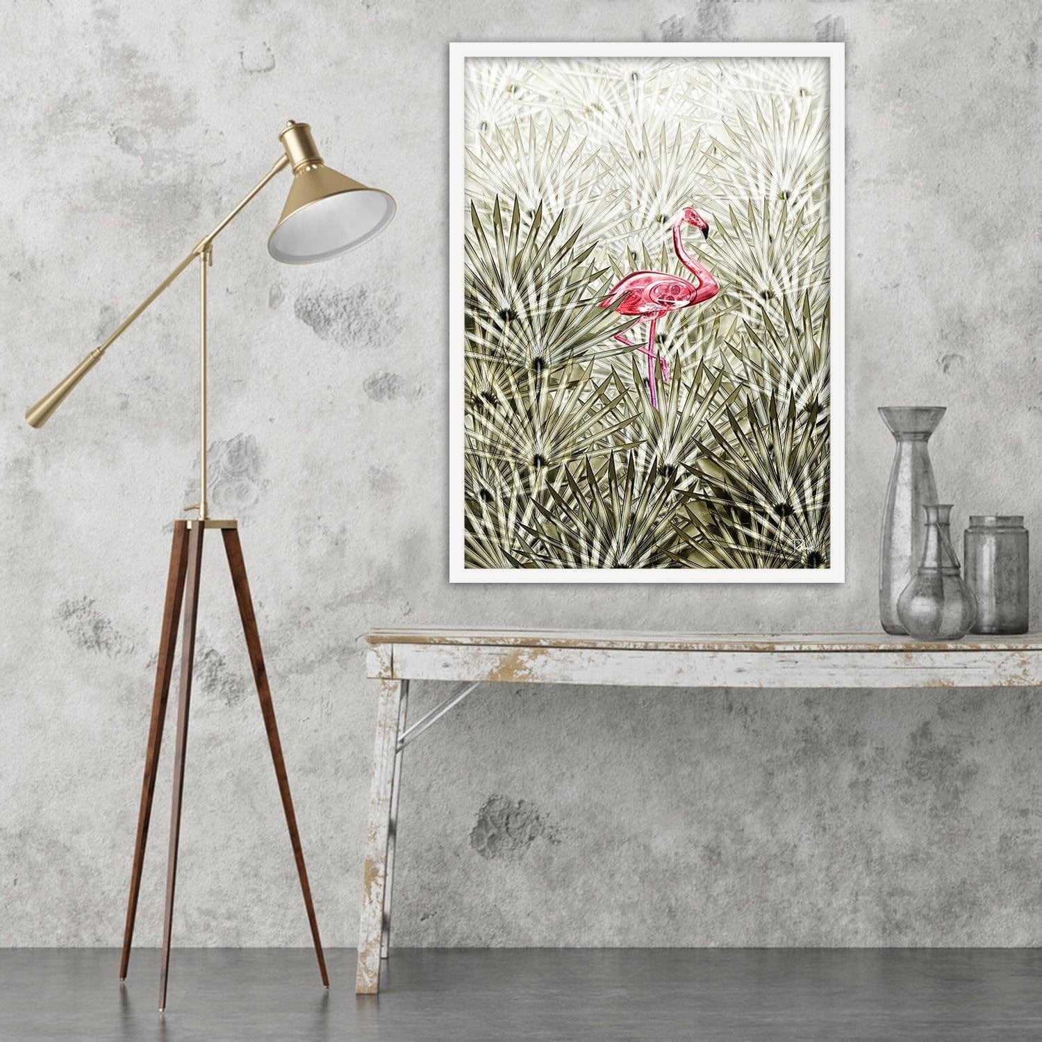 Glezna baltā rāmī - Flamingo Digital Pink  Home Trends DECO