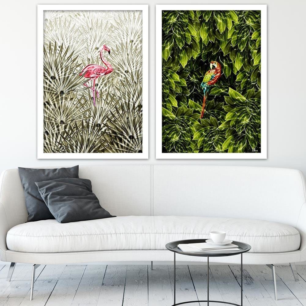 Glezna baltā rāmī - Flamingo Digital Pink  Home Trends DECO