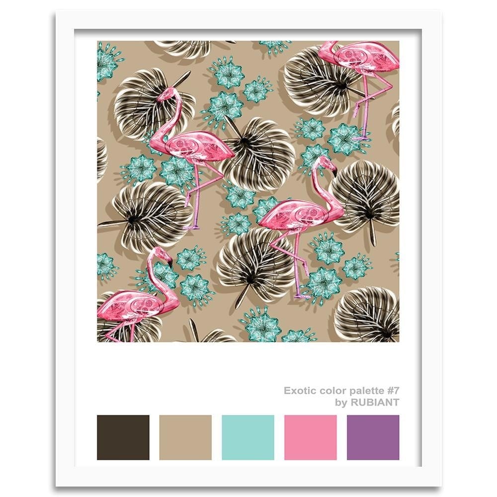 Glezna baltā rāmī - Flamingos Brown Home Trends DECO