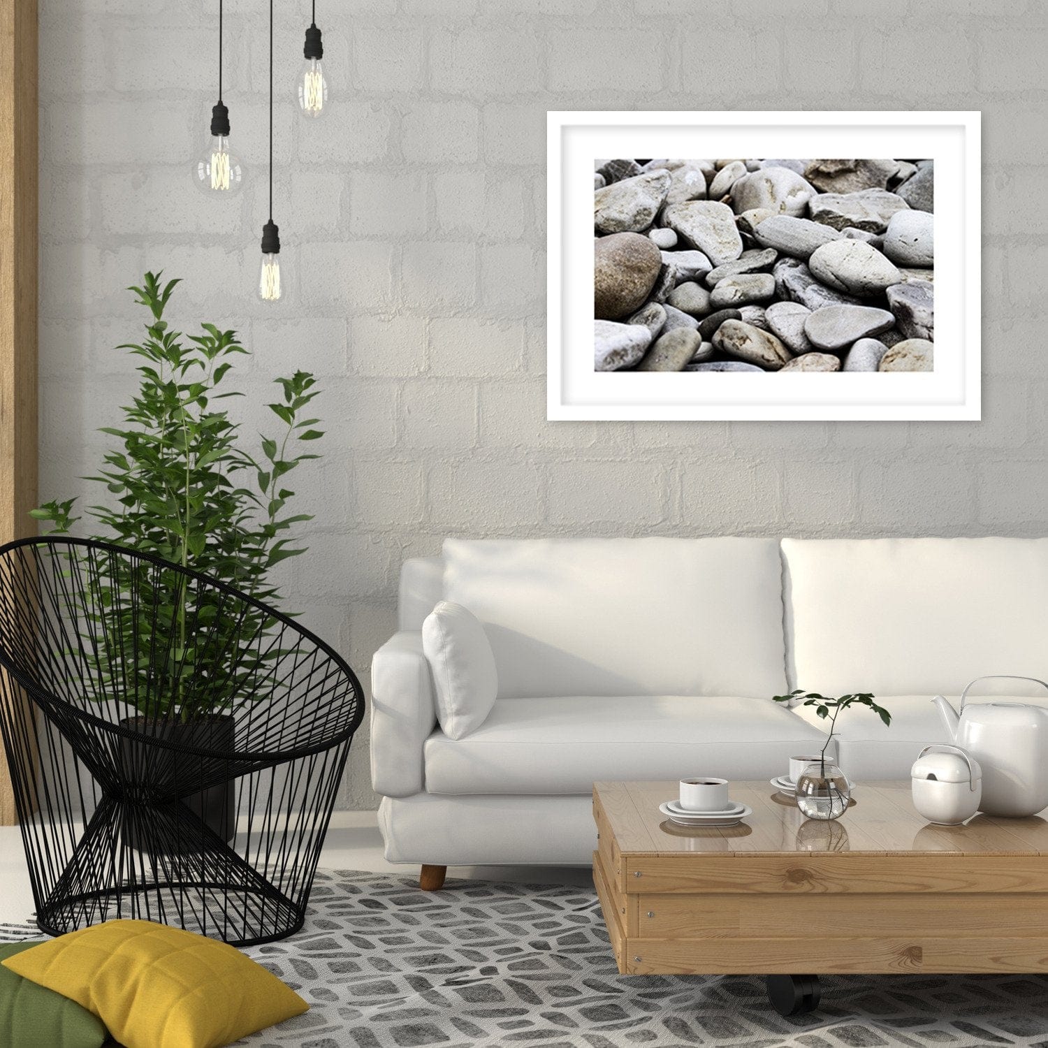 Glezna baltā rāmī - Flat Stones Home Trends DECO