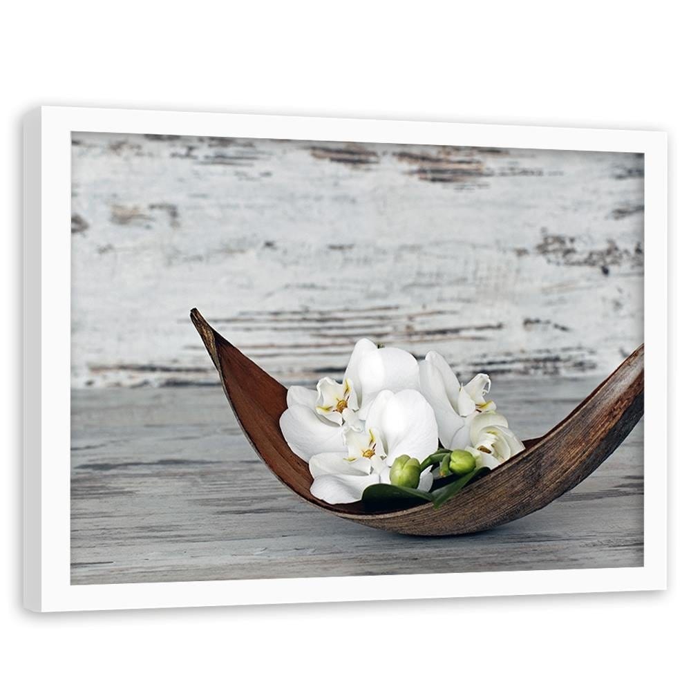 Glezna baltā rāmī - Flower On The Wood Home Trends DECO
