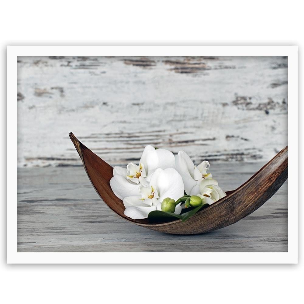 Glezna baltā rāmī - Flower On The Wood Home Trends DECO