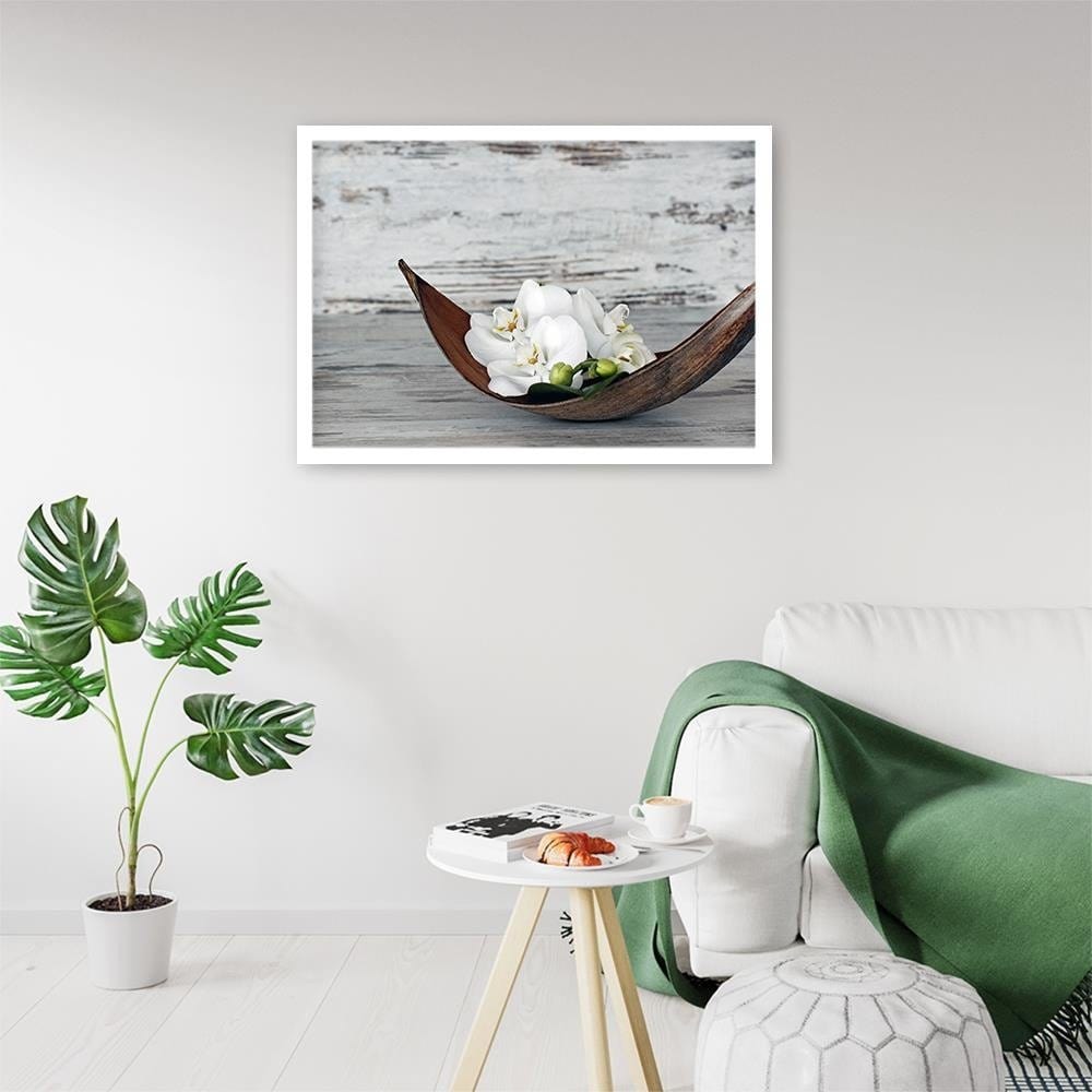 Glezna baltā rāmī - Flower On The Wood Home Trends DECO