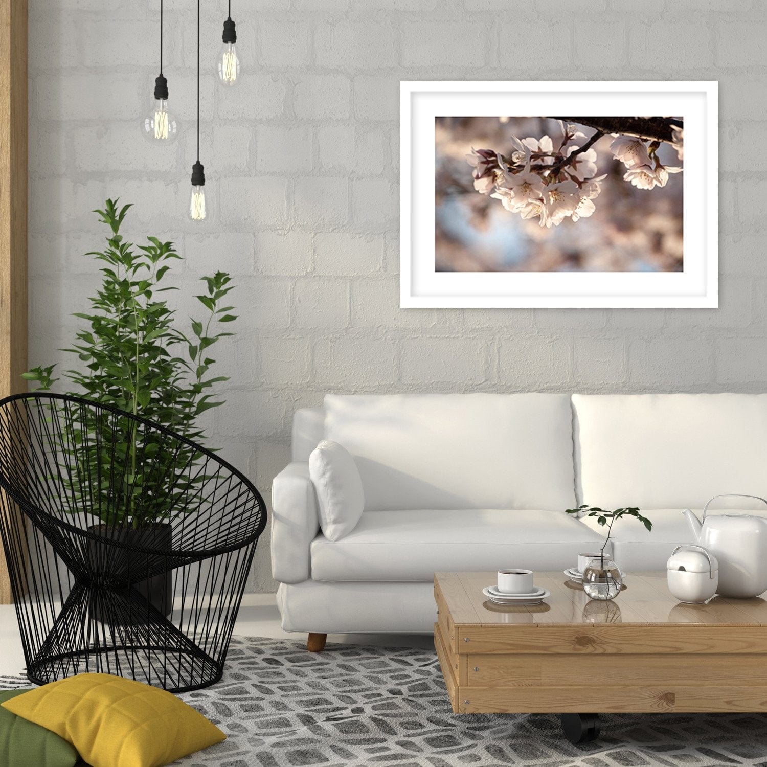 Glezna baltā rāmī - Flowering Cherry Home Trends DECO