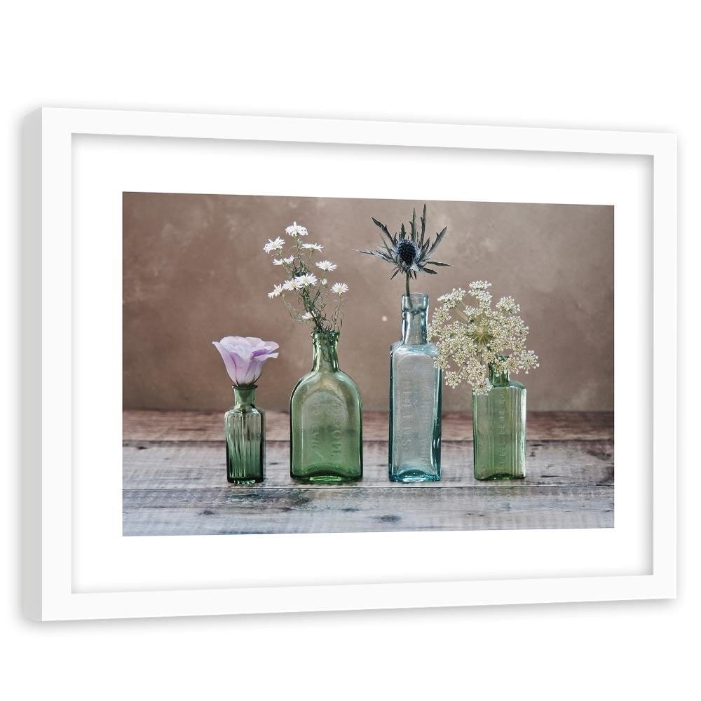 Glezna baltā rāmī - Flowers In Glass Vases  Home Trends DECO
