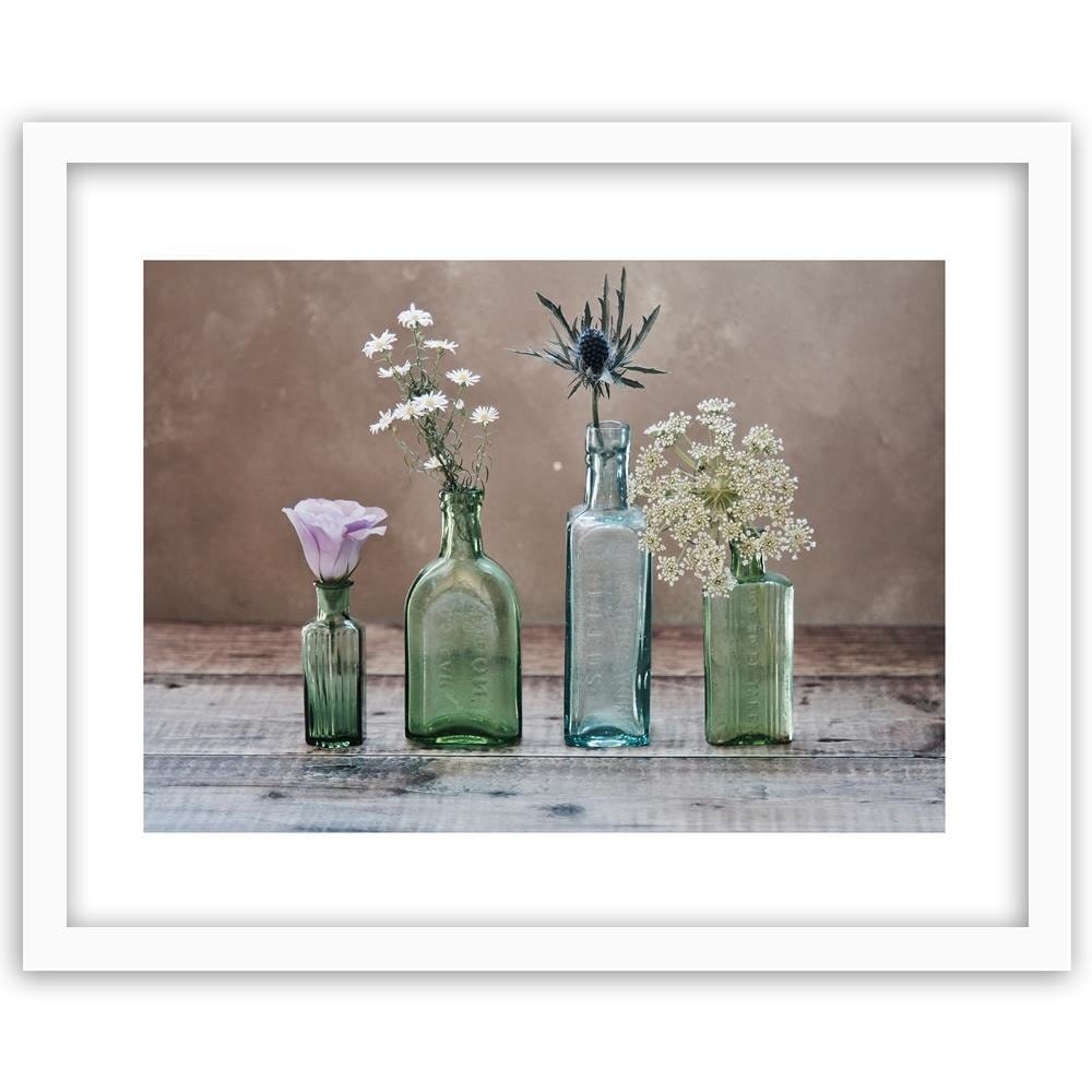 Glezna baltā rāmī - Flowers In Glass Vases  Home Trends DECO
