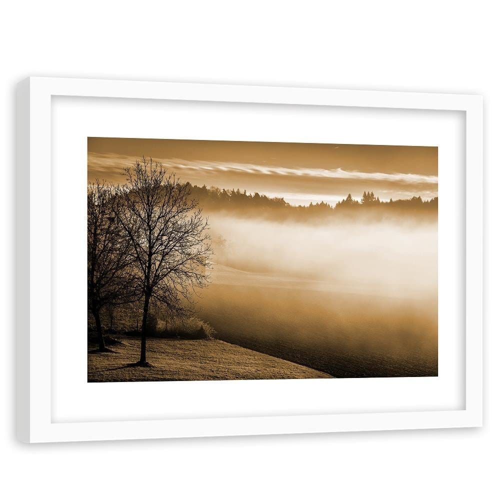 Glezna baltā rāmī - Fog Over The Lake 1 Home Trends DECO
