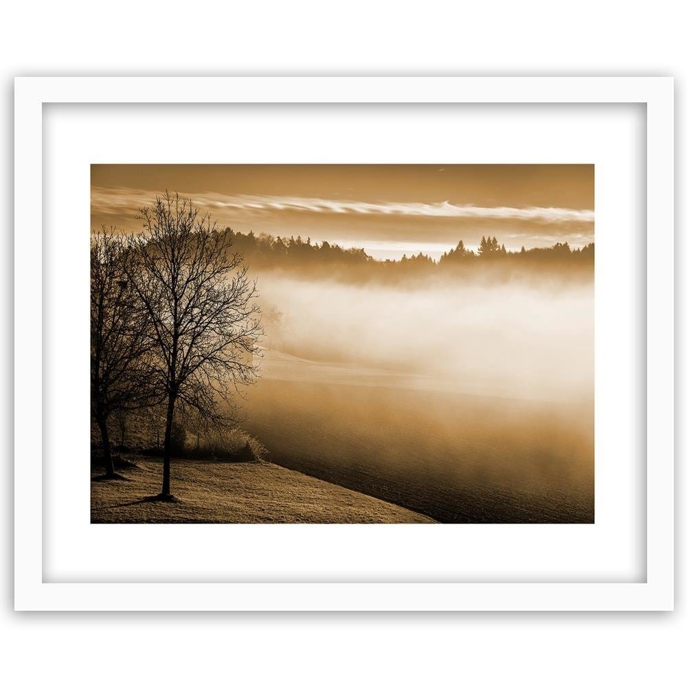 Glezna baltā rāmī - Fog Over The Lake 1 Home Trends DECO