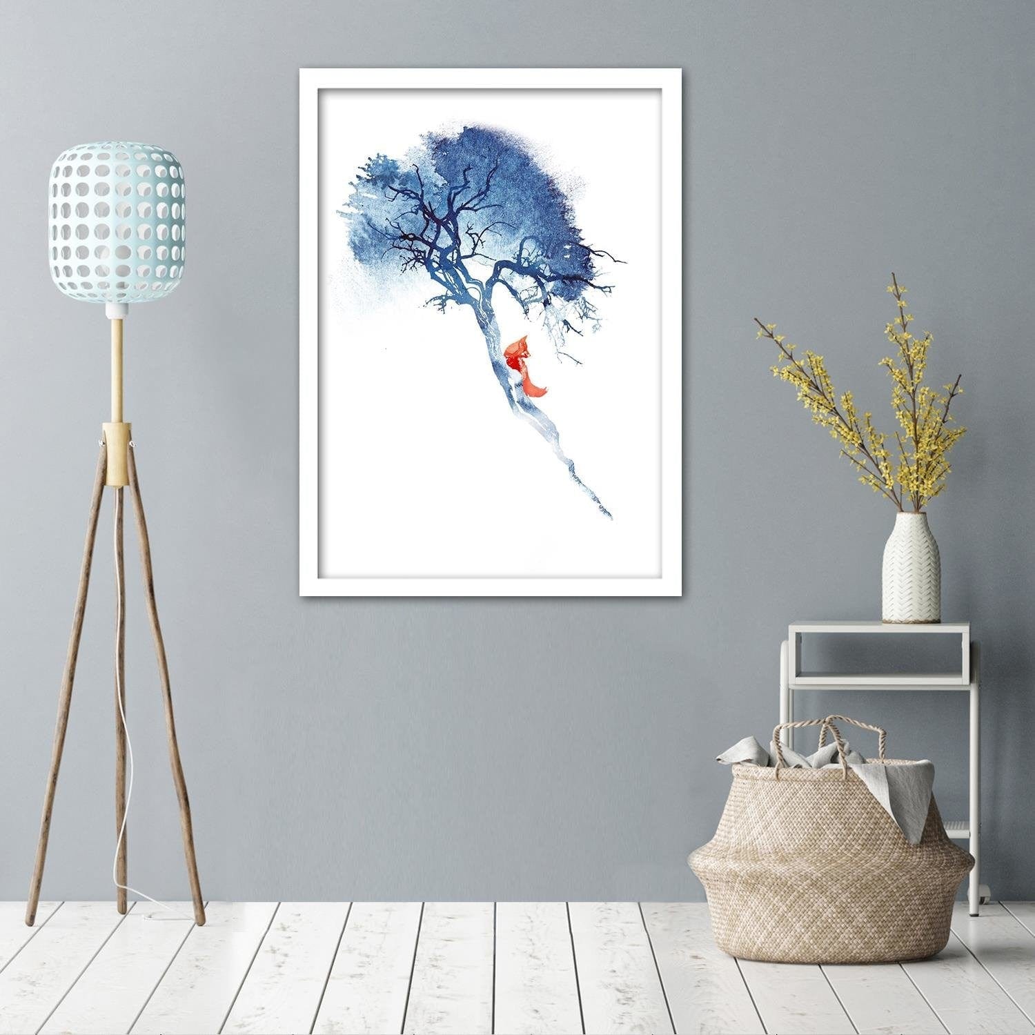 Glezna baltā rāmī - Fox On The Tree  Home Trends DECO