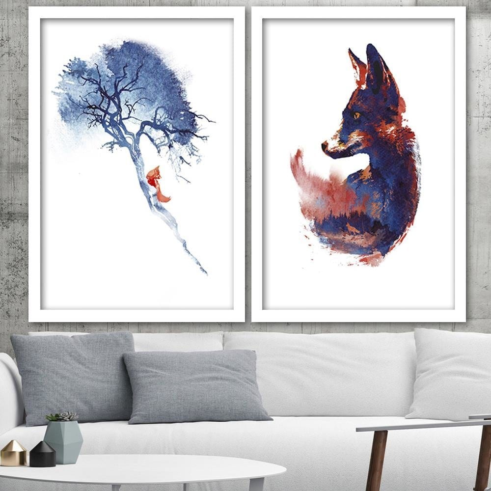 Glezna baltā rāmī - Fox On The Tree  Home Trends DECO