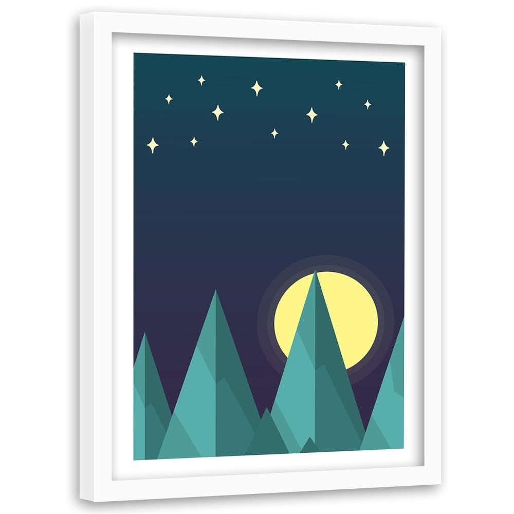 Glezna baltā rāmī - Geometric Forest Landscape With Stars  Home Trends DECO