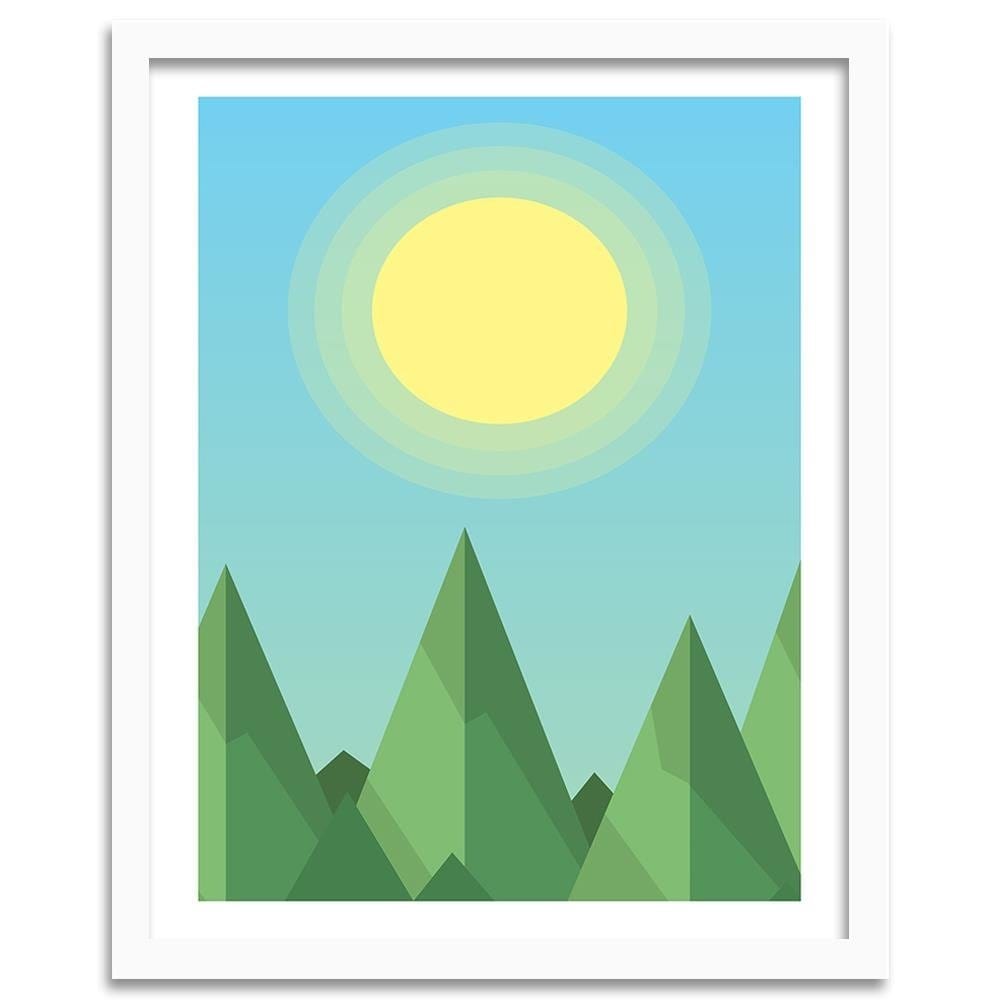Glezna baltā rāmī - Geometric Forest Landscape With The Sun  Home Trends DECO