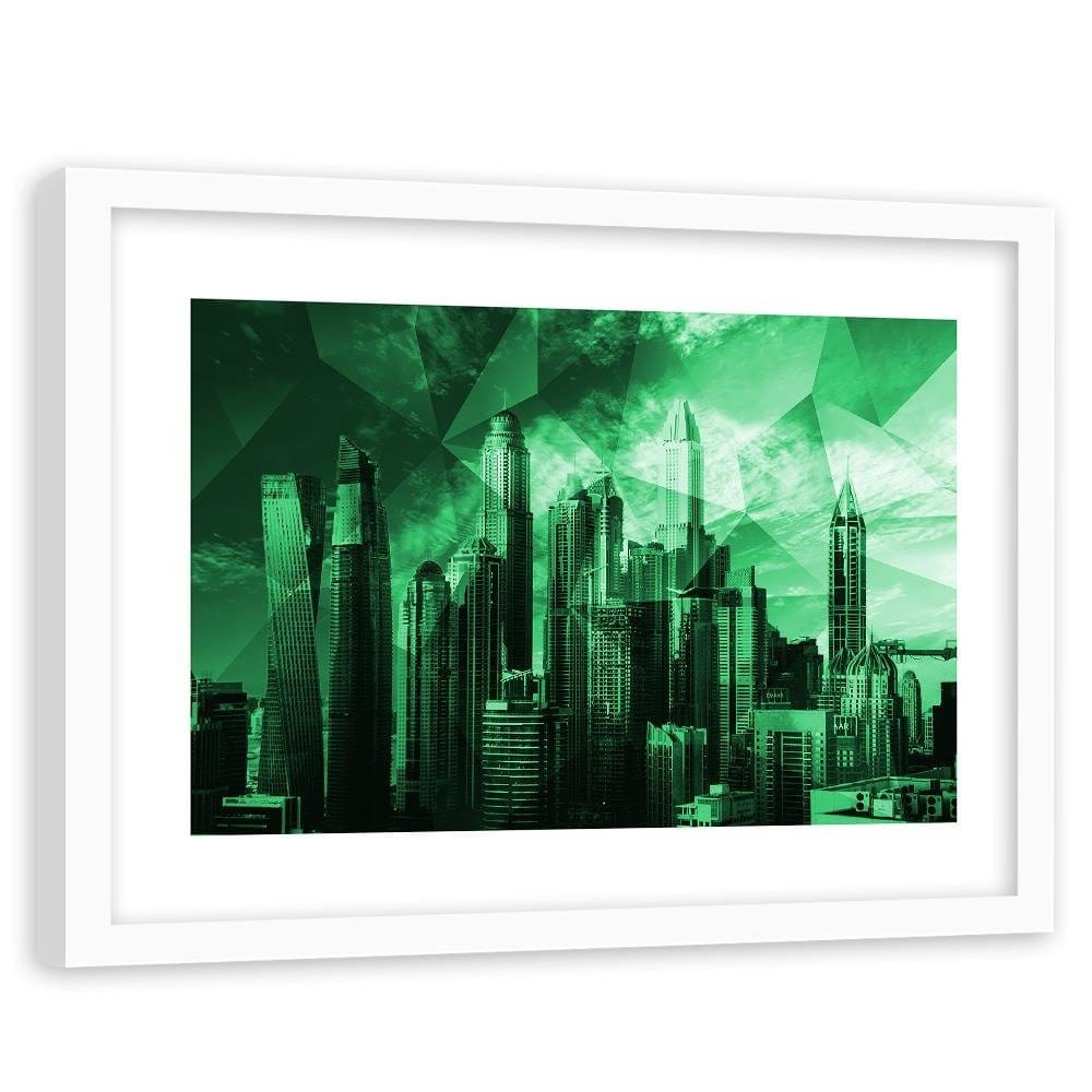 Glezna baltā rāmī - Geometric Green City 3 Home Trends DECO