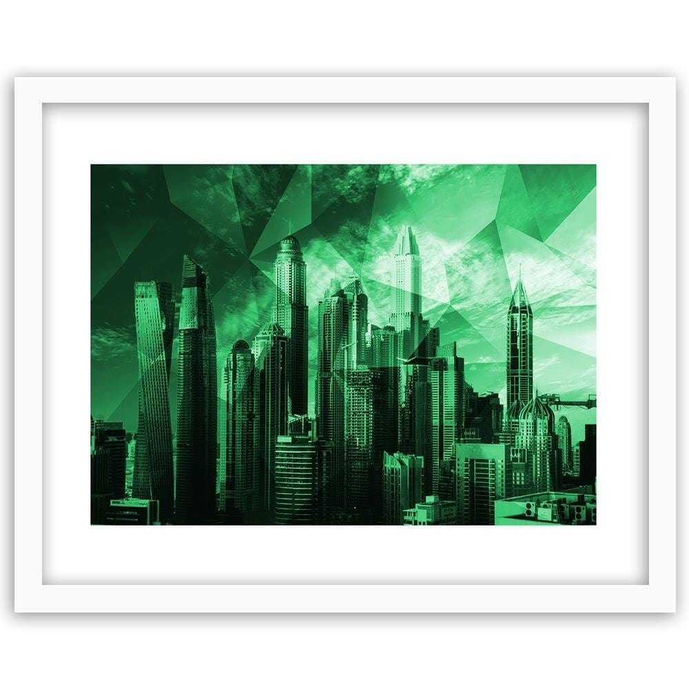 Glezna baltā rāmī - Geometric Green City 3 Home Trends DECO