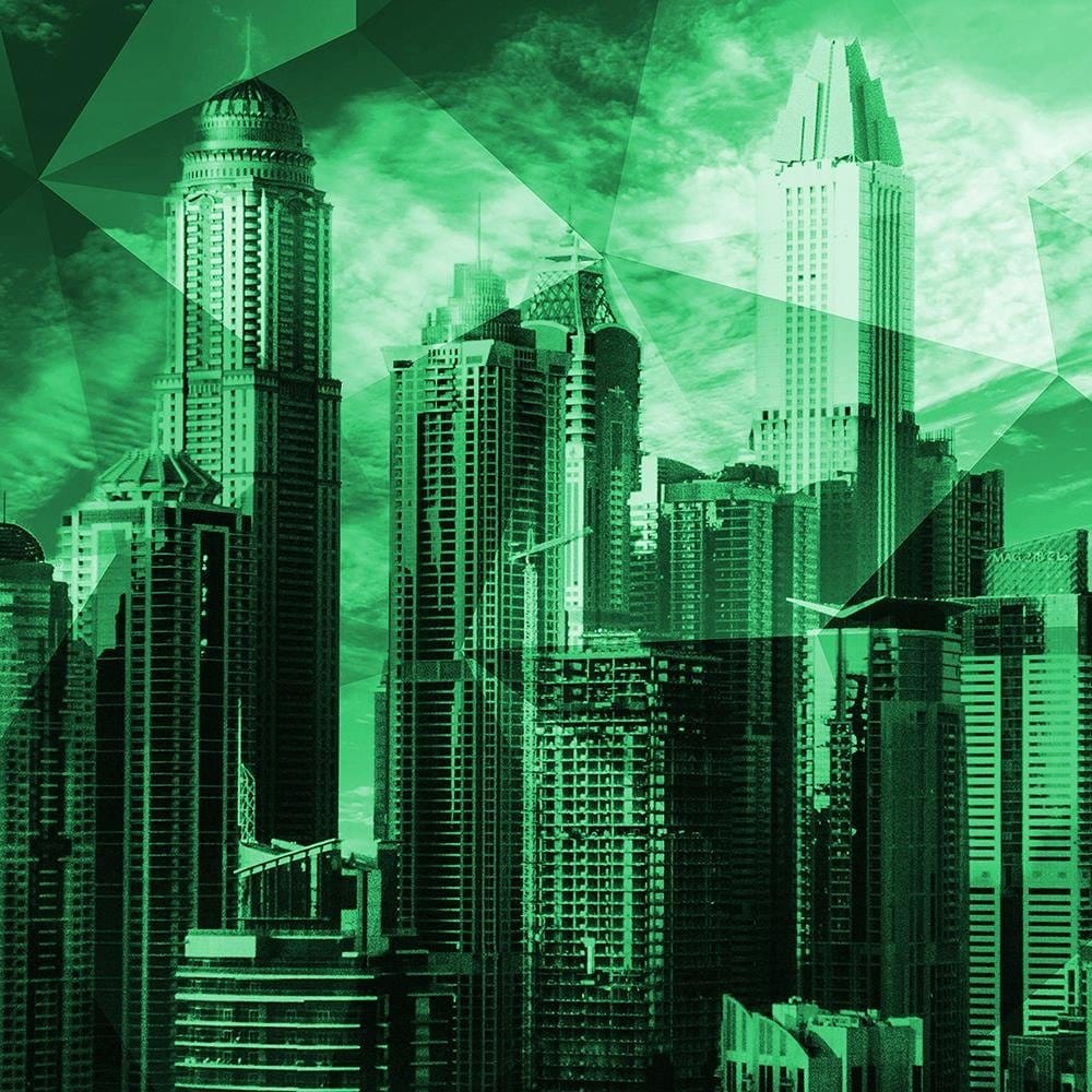 Glezna baltā rāmī - Geometric Green City 3 Home Trends DECO
