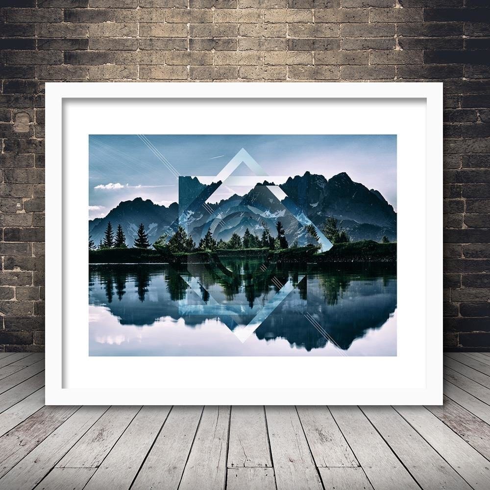 Glezna baltā rāmī - Geometric Landscape With Figures Of 1 Home Trends DECO