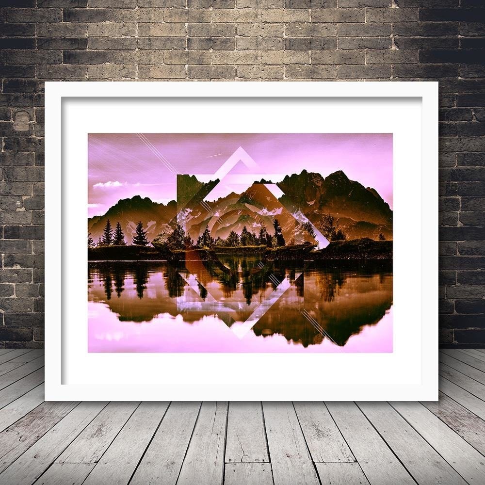 Glezna baltā rāmī - Geometric Landscape With Figures Of 2 Home Trends DECO