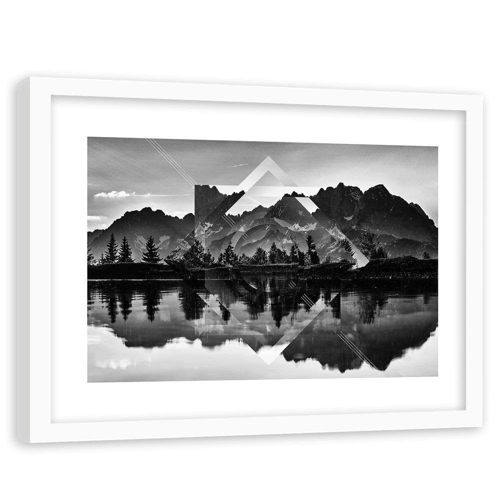 Glezna baltā rāmī - Geometric Landscape With Figures Of 3  Home Trends DECO