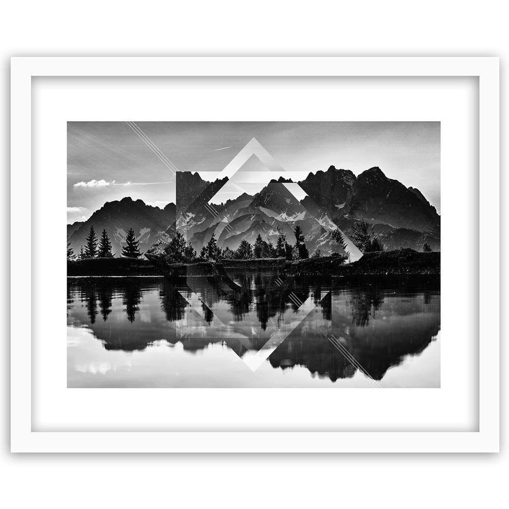 Glezna baltā rāmī - Geometric Landscape With Figures Of 3  Home Trends DECO