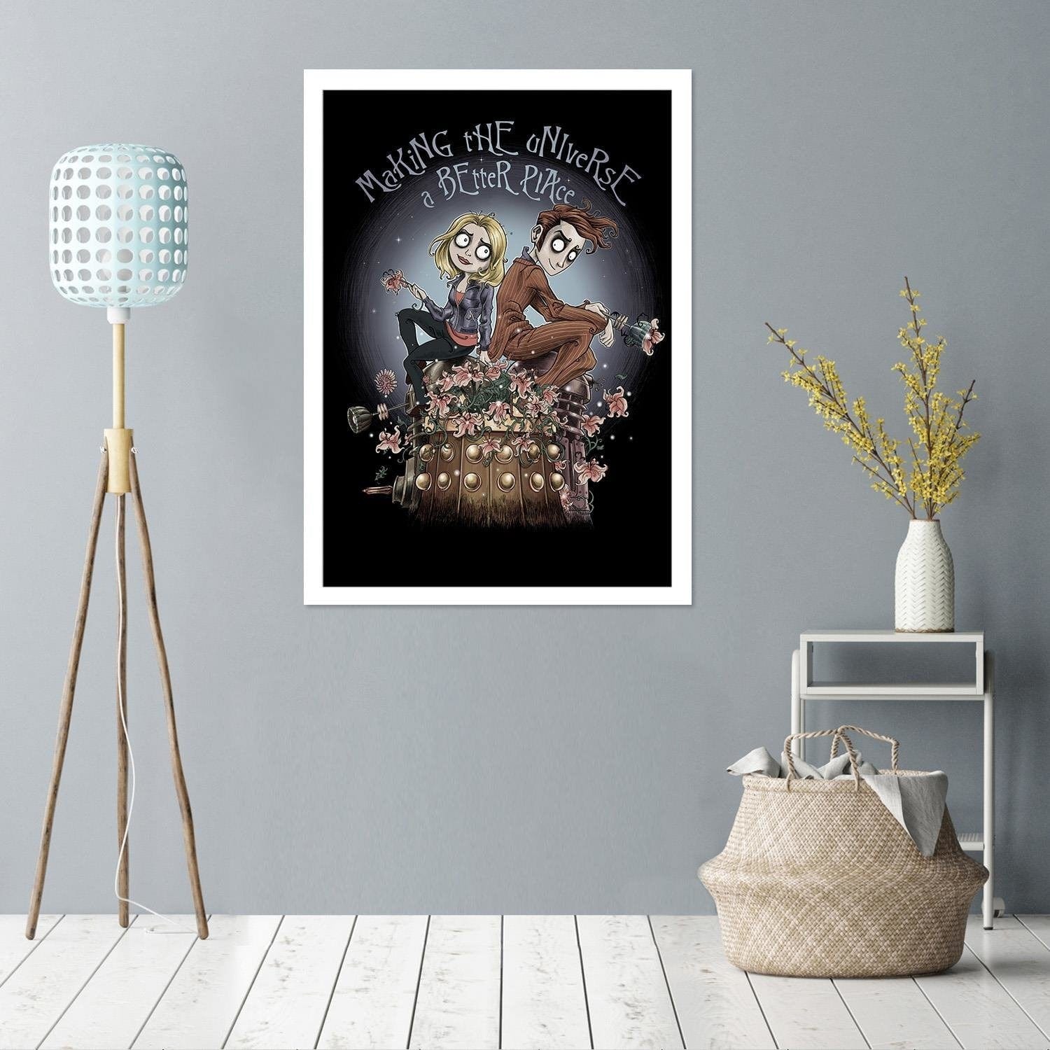 Glezna baltā rāmī - Girl And Boy On A Background Of The Moon Home Trends DECO