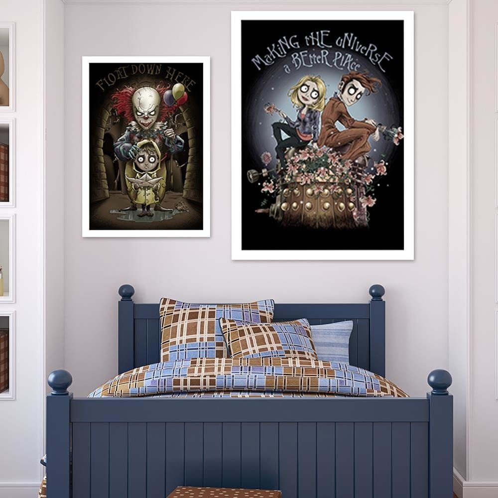 Glezna baltā rāmī - Girl And Boy On A Background Of The Moon Home Trends DECO