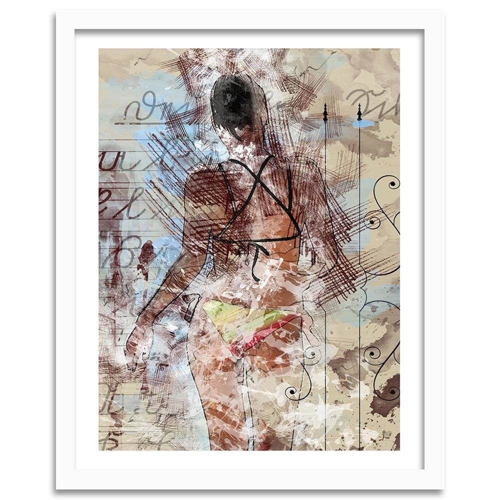 Glezna baltā rāmī - Girl In Bikini Home Trends DECO