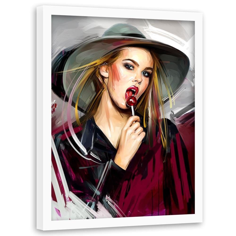 Glezna baltā rāmī - Girl With Lollipop Home Trends DECO