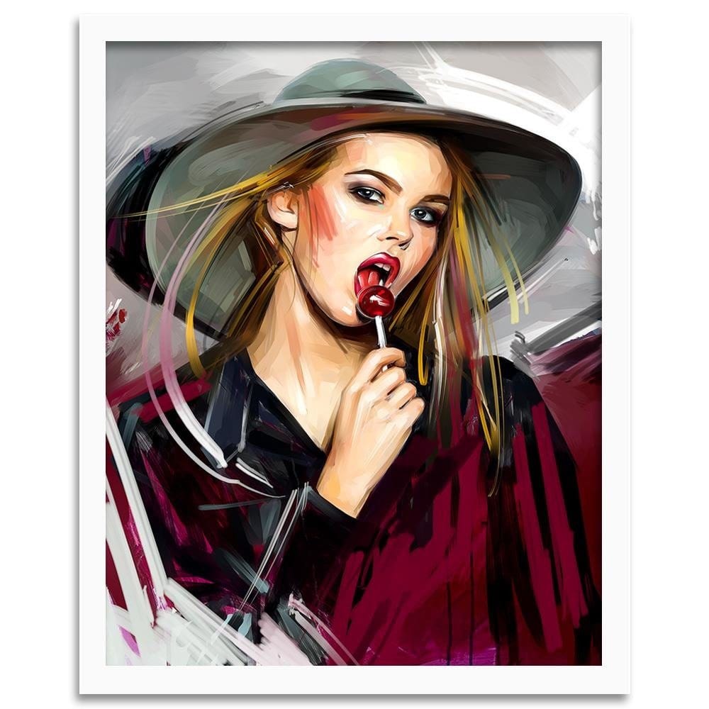Glezna baltā rāmī - Girl With Lollipop Home Trends DECO