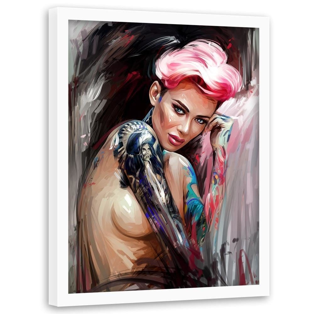 Glezna baltā rāmī - Girl With Tattoos Home Trends DECO