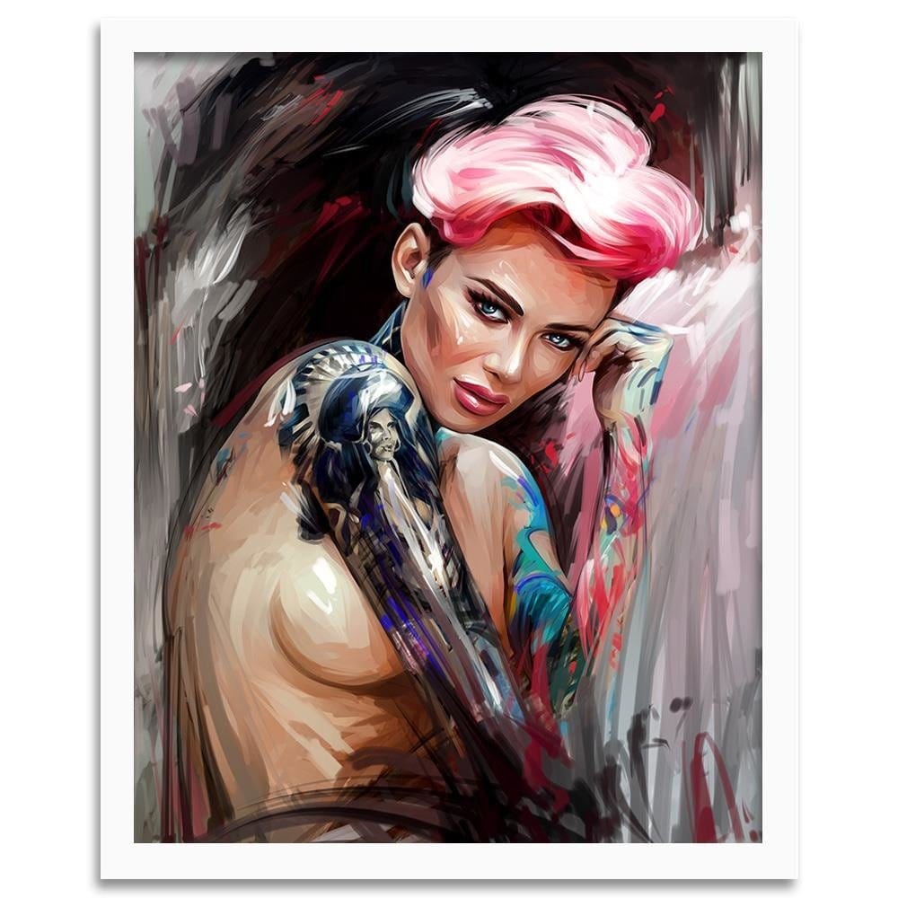 Glezna baltā rāmī - Girl With Tattoos Home Trends DECO
