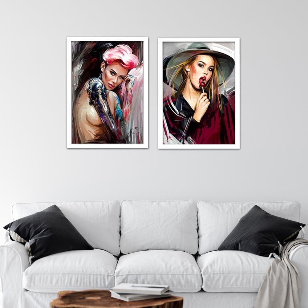 Glezna baltā rāmī - Girl With Tattoos Home Trends DECO