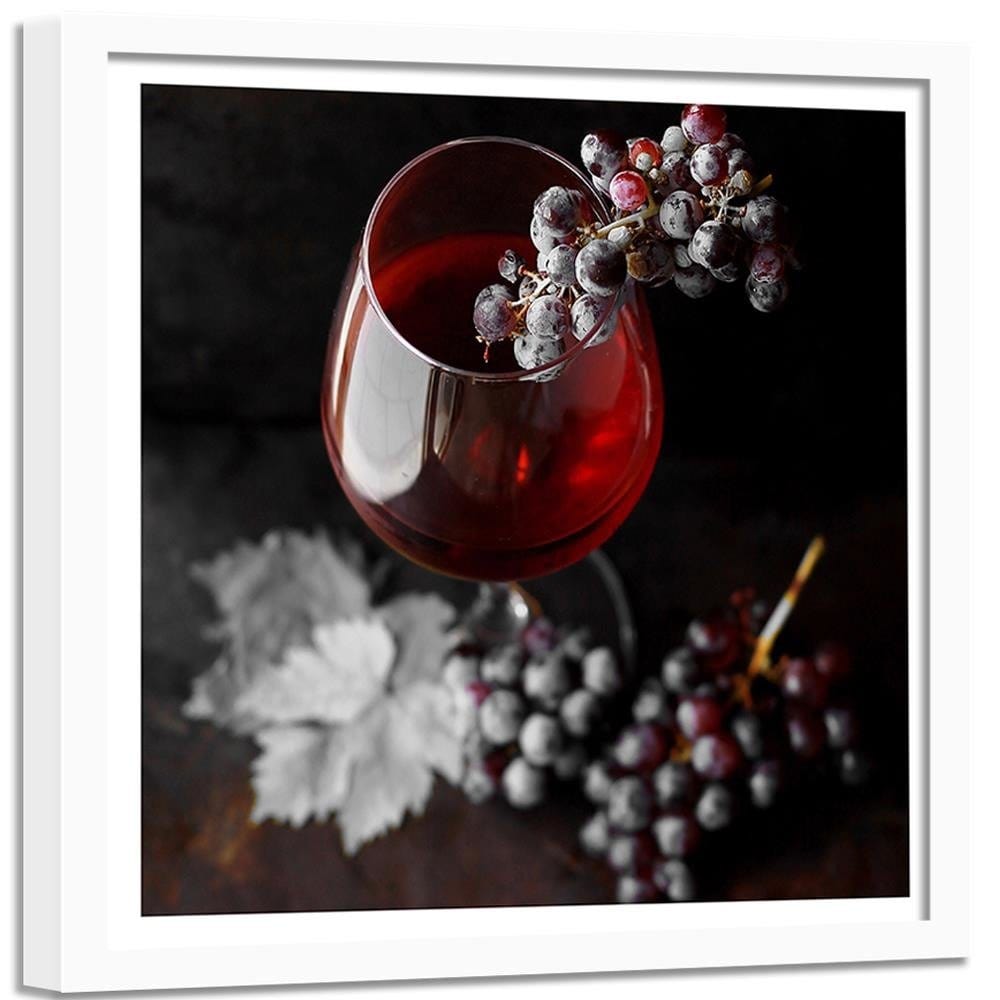 Glezna baltā rāmī - Glass Of Wine And Grapes 2 Home Trends DECO