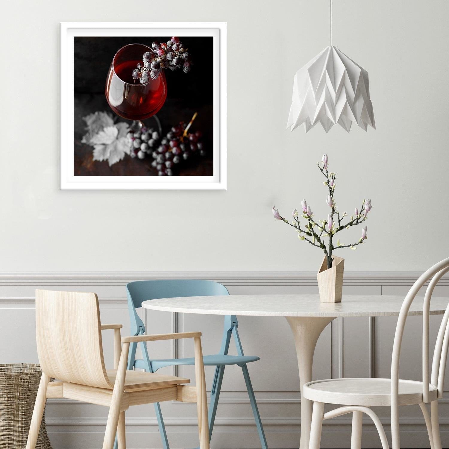 Glezna baltā rāmī - Glass Of Wine And Grapes 2 Home Trends DECO
