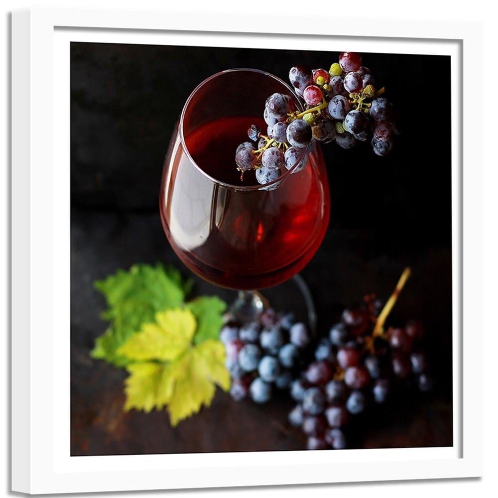 Glezna baltā rāmī - Glass Of Wine And Grapes Home Trends DECO