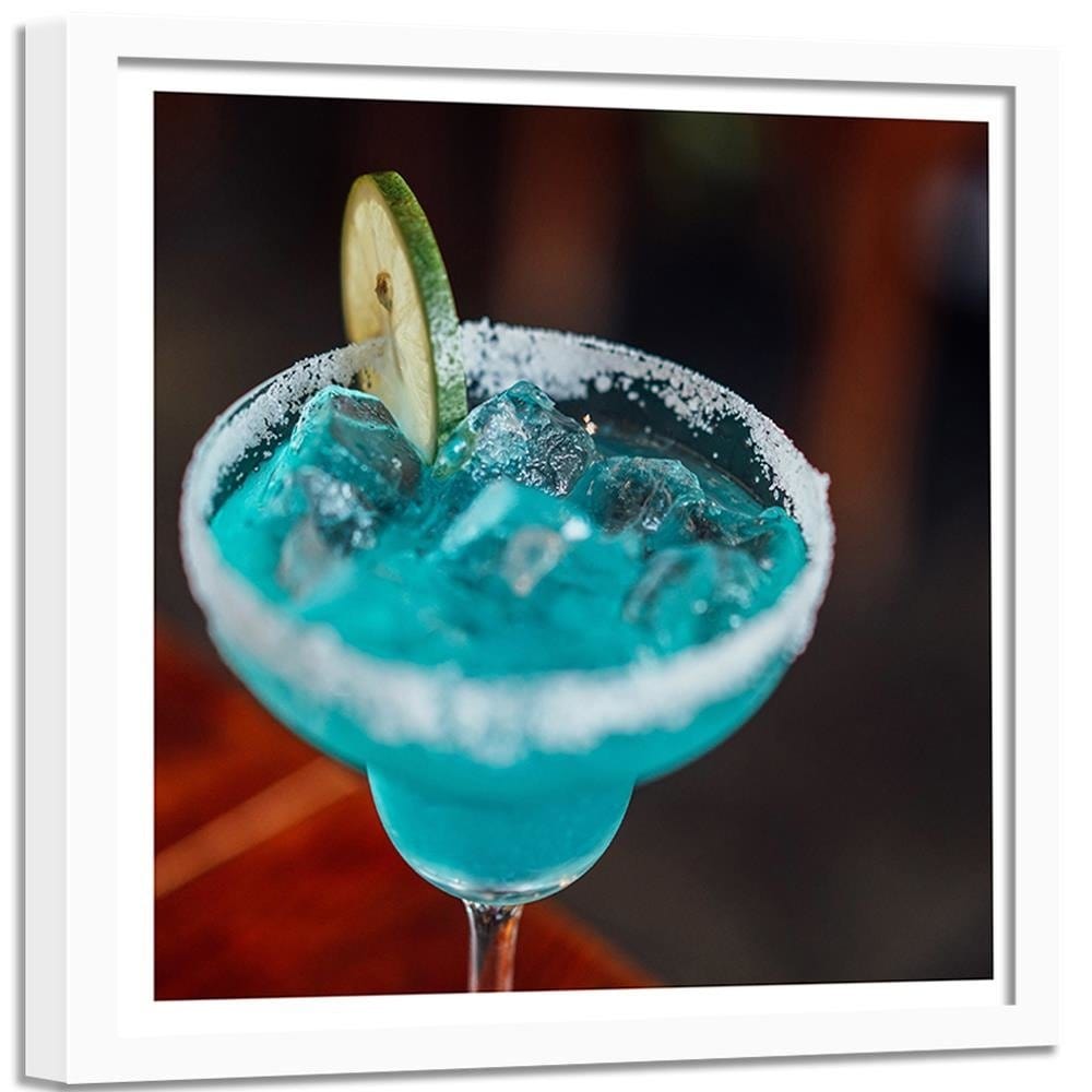 Glezna baltā rāmī - Glass With A Blue Drink Home Trends DECO