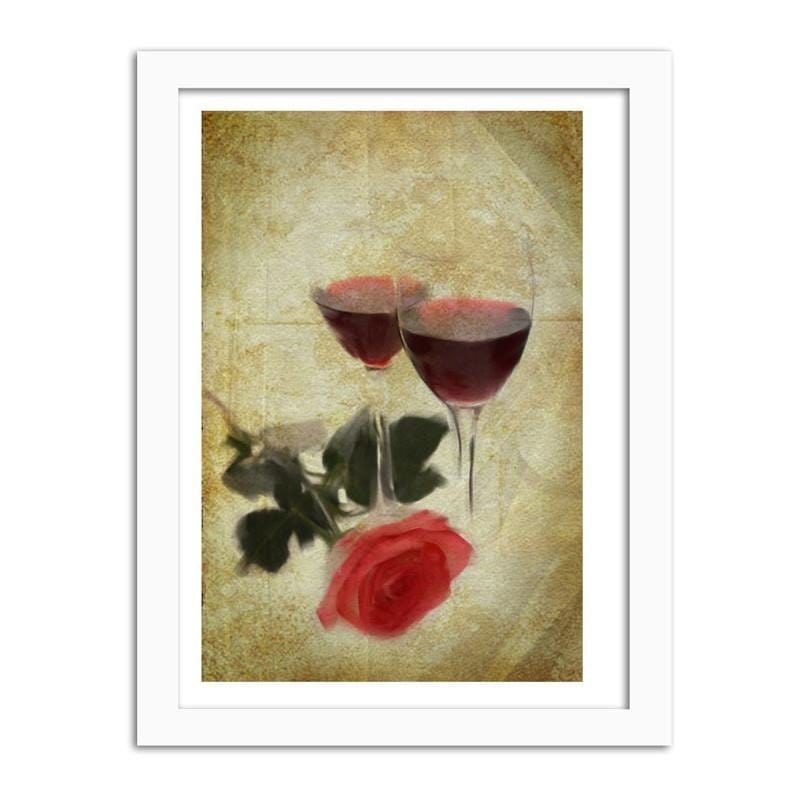 Glezna baltā rāmī - Glasses of wine and rose Home Trends DECO