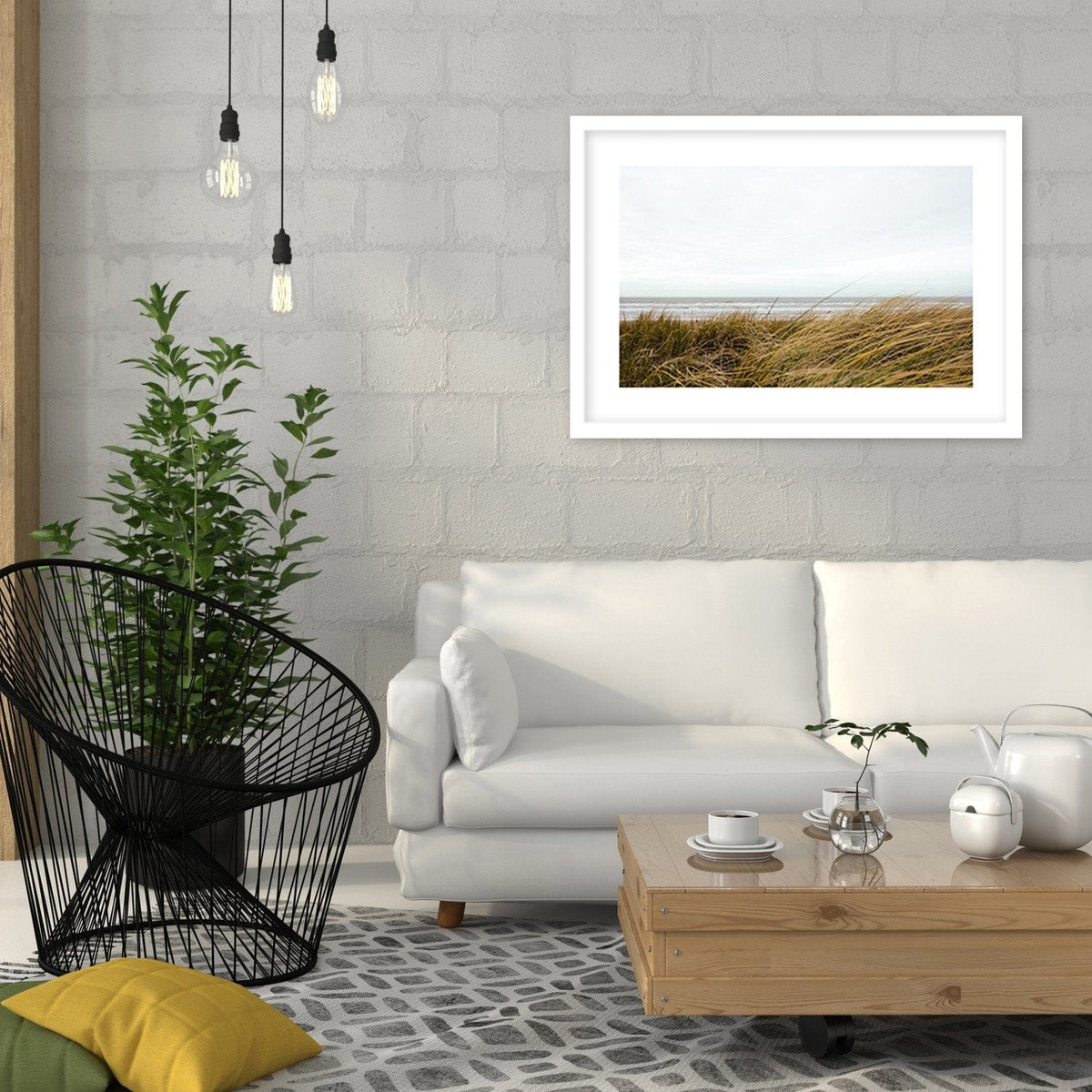 Glezna baltā rāmī - Grass In The Sea Home Trends DECO