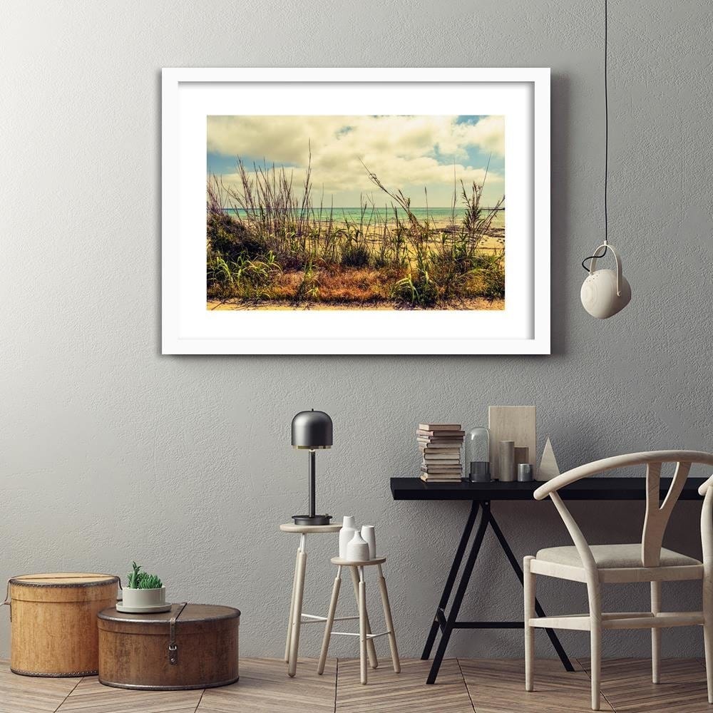 Glezna baltā rāmī - Grass Over Blue Sea Home Trends DECO