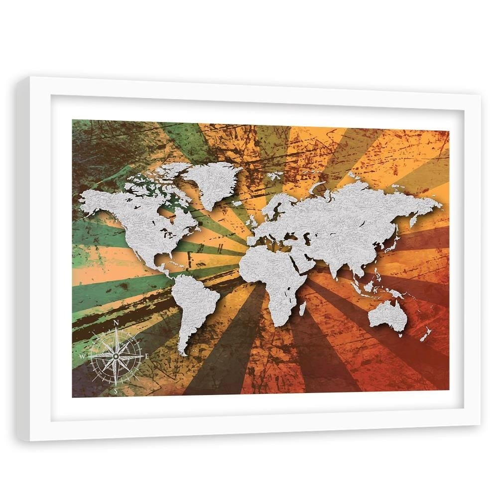 Glezna baltā rāmī - Gray Vintage World Map Home Trends DECO