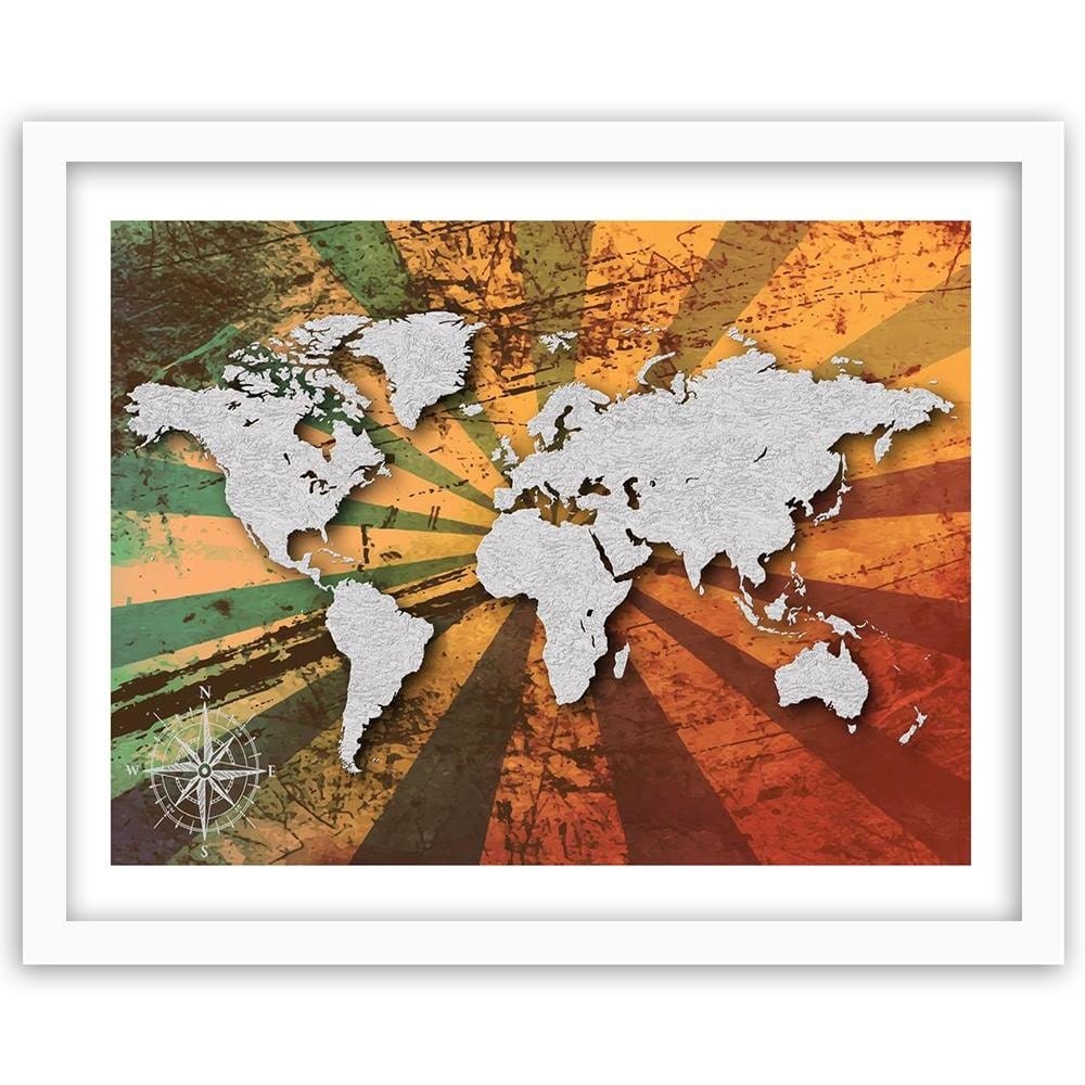 Glezna baltā rāmī - Gray Vintage World Map Home Trends DECO