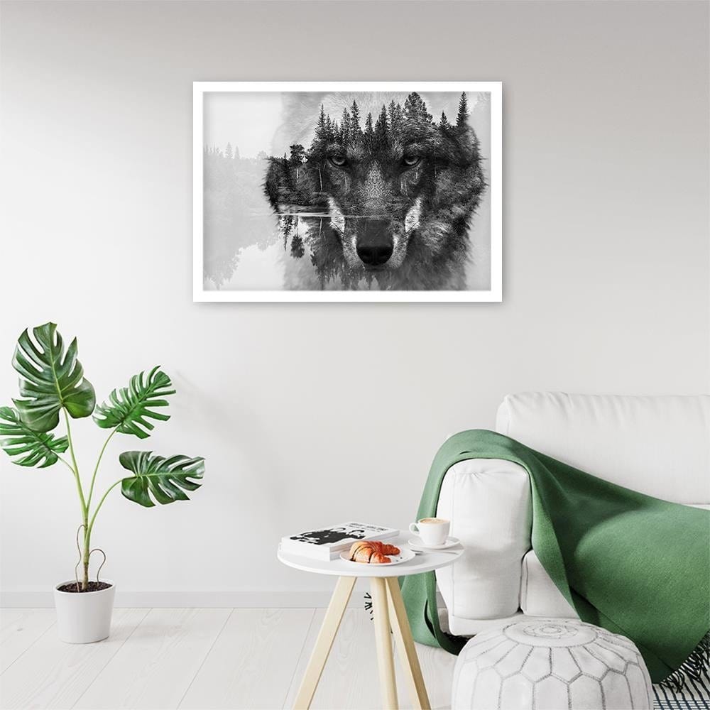 Glezna baltā rāmī - Gray Wolf Home Trends DECO