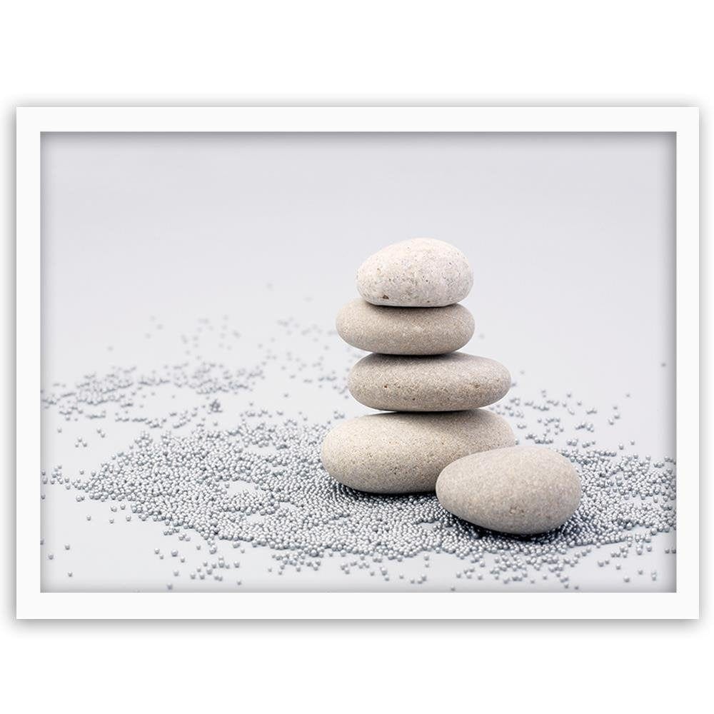 Glezna baltā rāmī - Gray Zen Stones Home Trends DECO